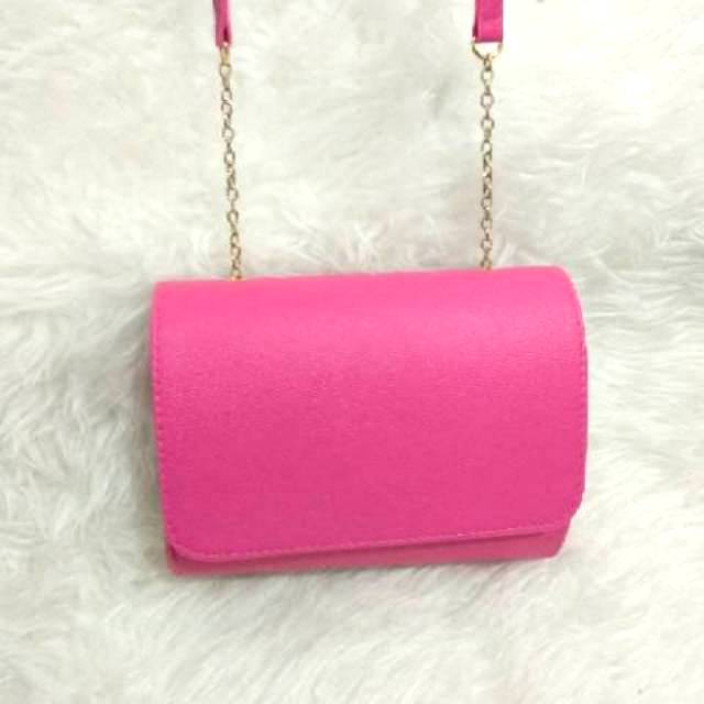 ( Pink Fuchia ) HnM Clutch Medium Tas Cewek Kuliah Kerja Pesta