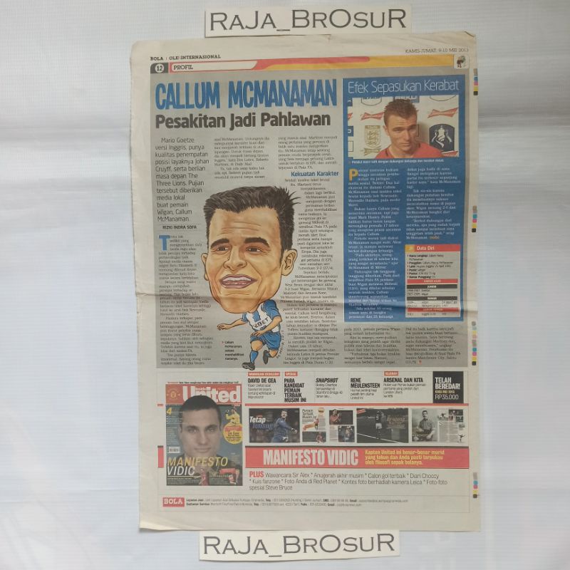 Rubrik koran bola karikatur Callum McManaman Wigan Athletic FC