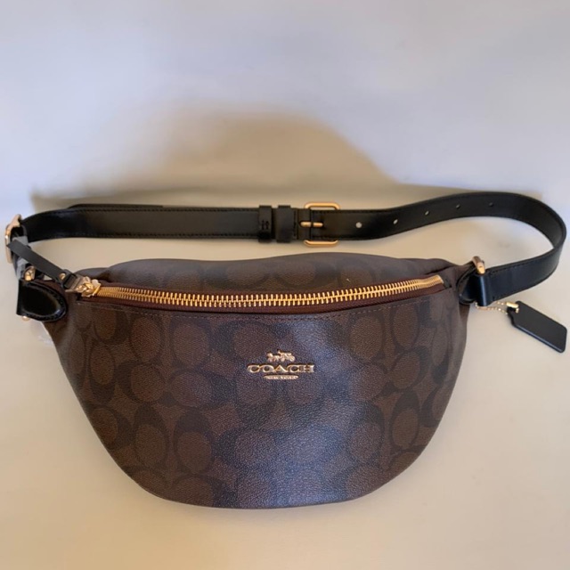 Coach belt bag signature brown black