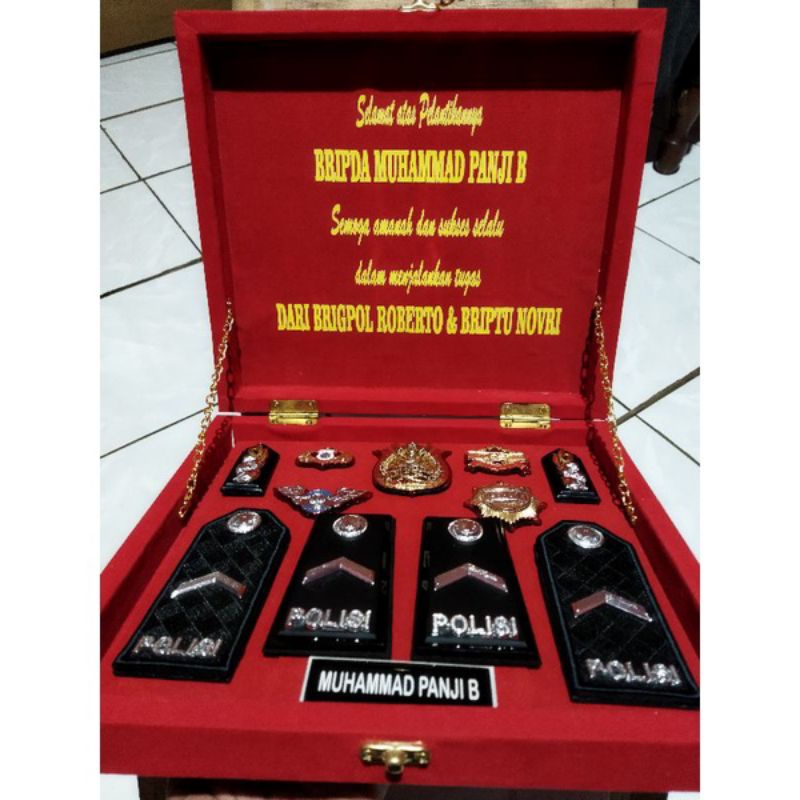 tanda pangkat bripda pdh pdu set box costum, pin pinan set box exclusive