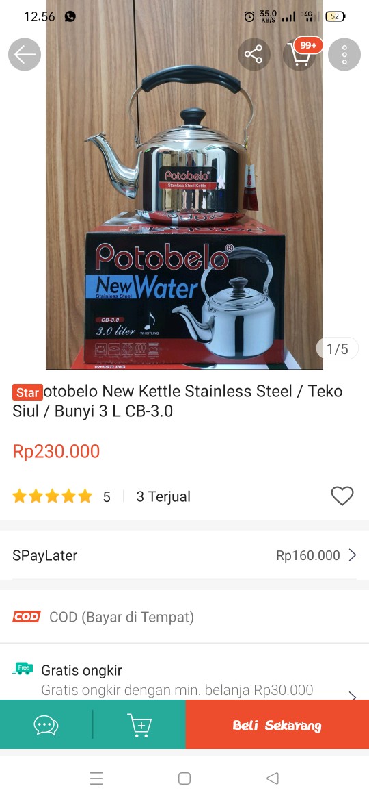 Potobelo New Kettle Stainless Steel / Teko Siul / Bunyi 5 L Cb-5.0