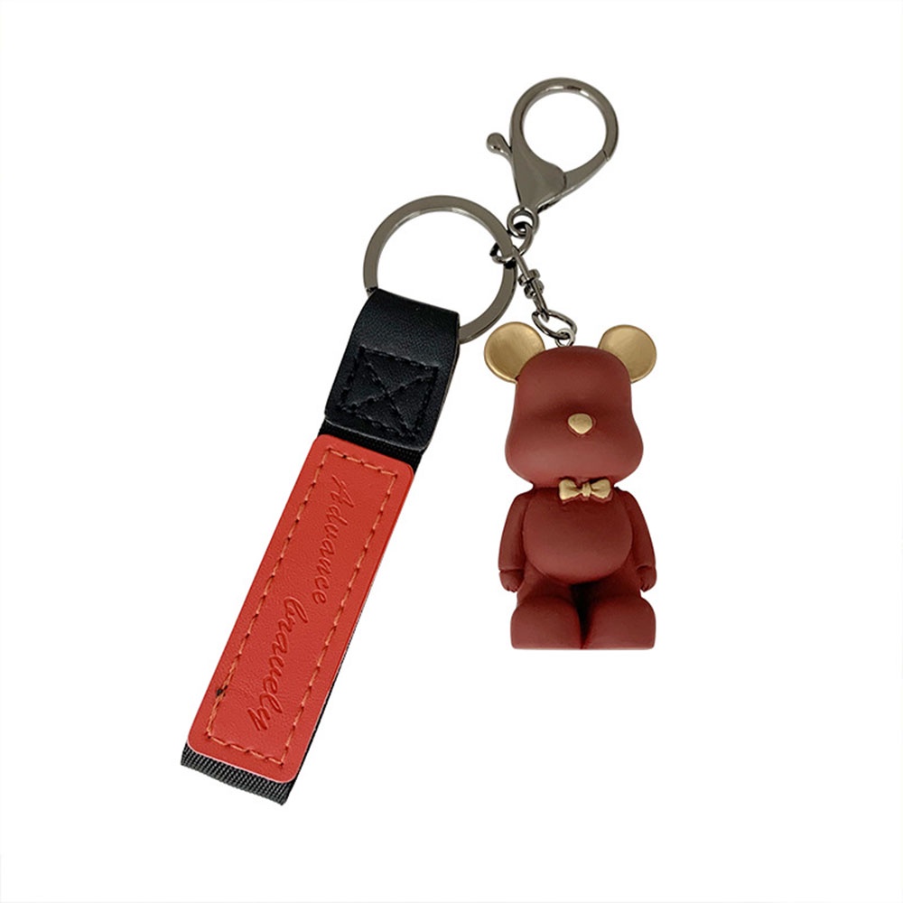 Gentleman Bow Tie Bear Car Keychain Cute Creative Leather Practical Small Gift Giveaway Key Pendant