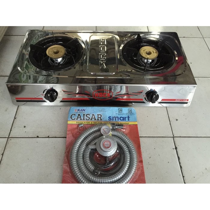 HOCK HP200EG ELEGHANT GOLD Kompor Gas 2 Tungku Paket (Regulator &amp; Selang)