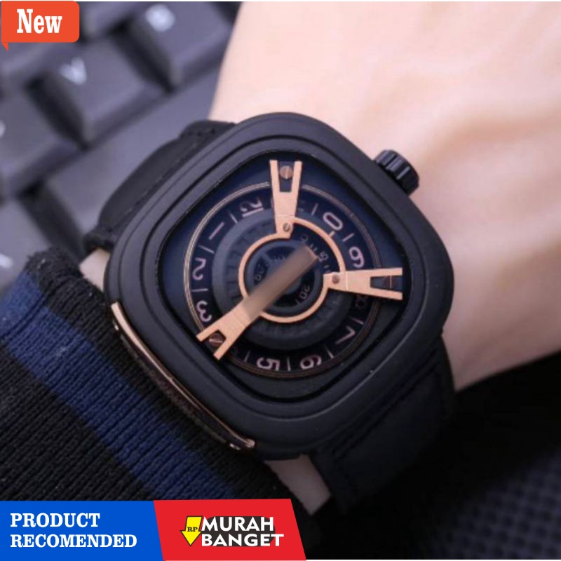 Jam analog pria terbaik- Jam Tangan Pria Sporty SF Kotak M2 Strap Kulit