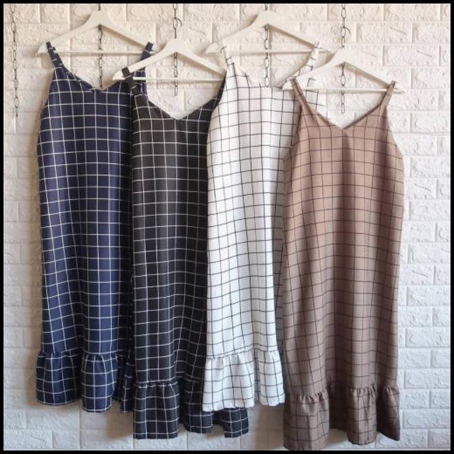 Overall Motif Overall Kotak Rempel Dress Kotak