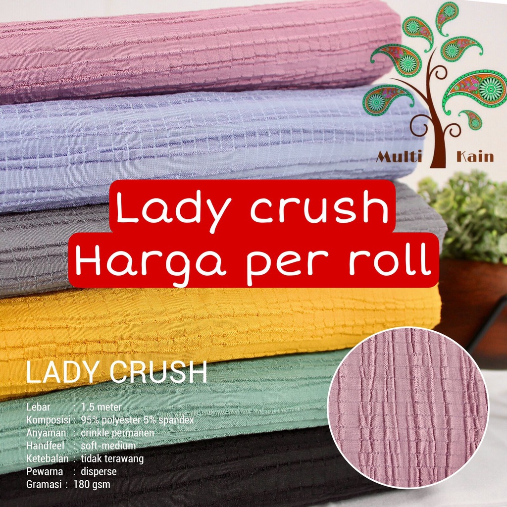 Multi Kain lady crush crinkle kerut lecek spandex stretch per roll = 50 yard