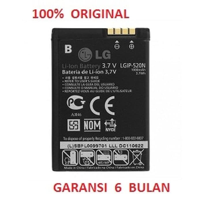 Produk 100% ORIGINAL Battery LG LGIP 520N / BL40 Chocolate  GD900 Crystal