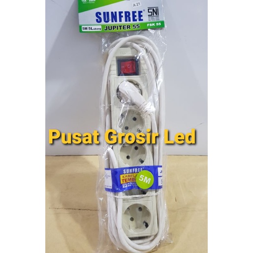 Stop Kontak 5 lubang Sunfree  plus Kabel 3Meter / 5 Meter