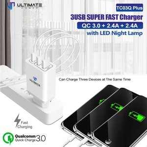 Batok Charger 3 Usb Super Fast Charger With LED Night Lamp TC03Q Plus Original100%