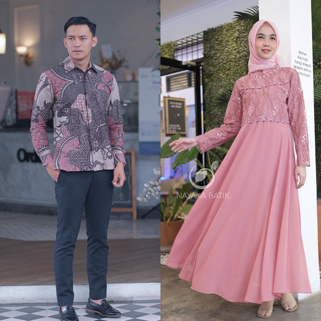 [COUPLE LEBARAN] SARIMBIT GAMIS COUPLE LILIANA MAXI TULLE MUTIARA - BAJU COUPLE GAMIS MUSLIM - DRESS KONDANGAN LAMARAN WISUDA - GAMIS REMAJA KEKINIAN - BATIK COUPLE KELUARGA