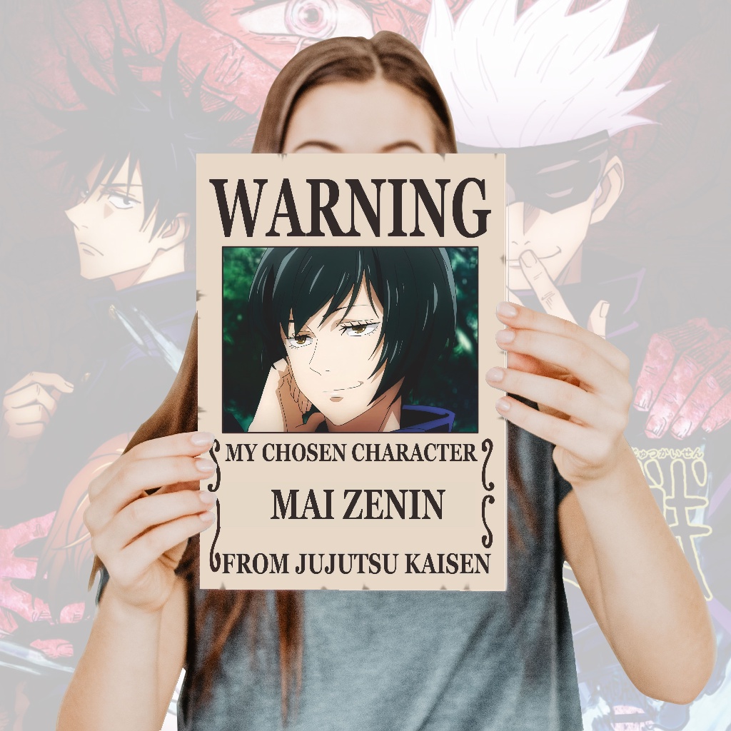 Poster Jujutsu Kaisen Warning Anime Itadori Yuji Fushiguro Megumi Gojo Satoru Sukuna- Size A4+-21 Mai Zenin