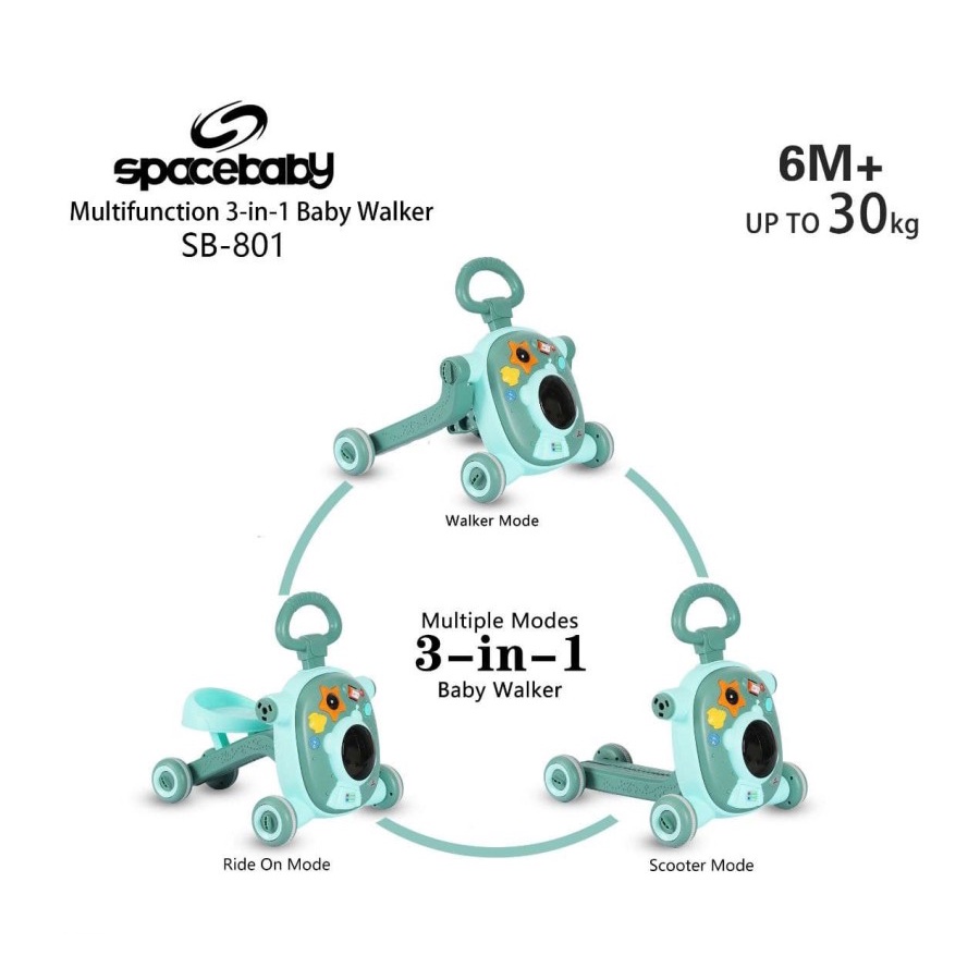 Spacebaby Multifunction 3 in 1 Baby Walker SB801 - Alat Bantu Jalan Bayi