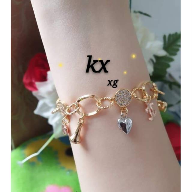 (SEP) TERMURAH Set Perhiasan Lapis Emas Xuping Gelang Rantai Chanel Love Berlian Gold Mix Titanium