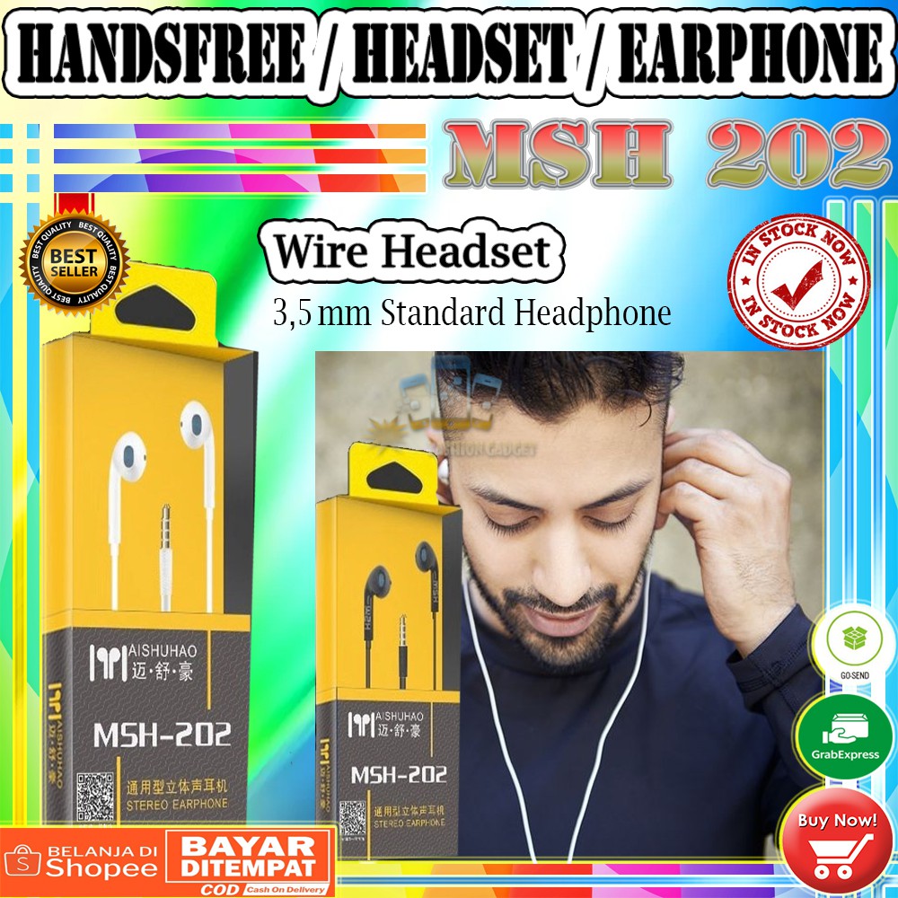 MSH 202 Handsfree DENGAN Mic ( 2 Fungsi Bisa IPHONE / ANDROID ) Headset Earphone Handfree jack 3.5mm