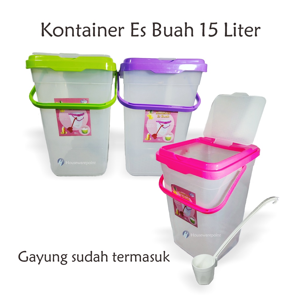 1 set Toples plastik 15 liter / Kontainer es buah + Centong / kotak plastik jualan es (KONTAINER ES 