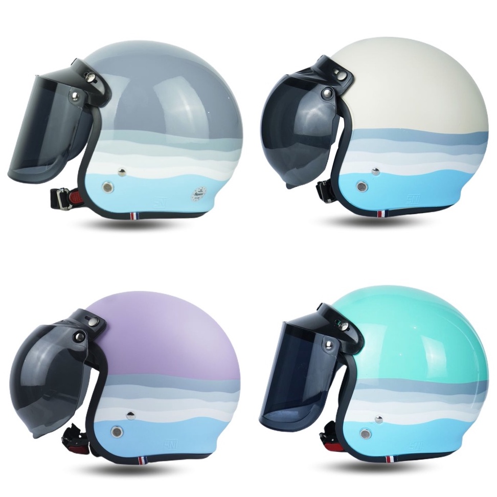 Helm Bogo Retro Dewasa Pria Wanita SNI Aesthetic Garis Premium