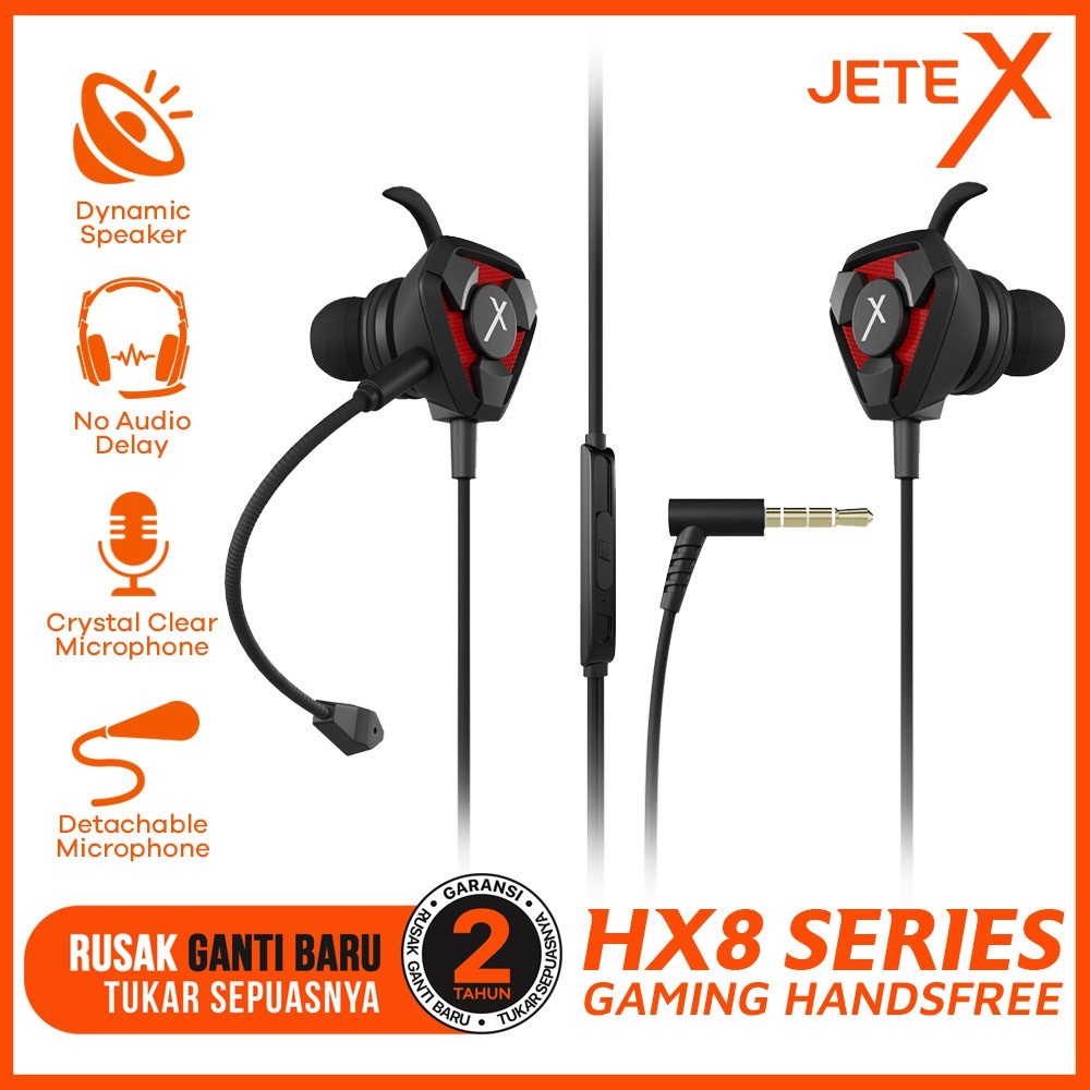 JETE X Earphone Gaming HX8 with Mic And Usb Audio Controller - Garansi 2 Tahun