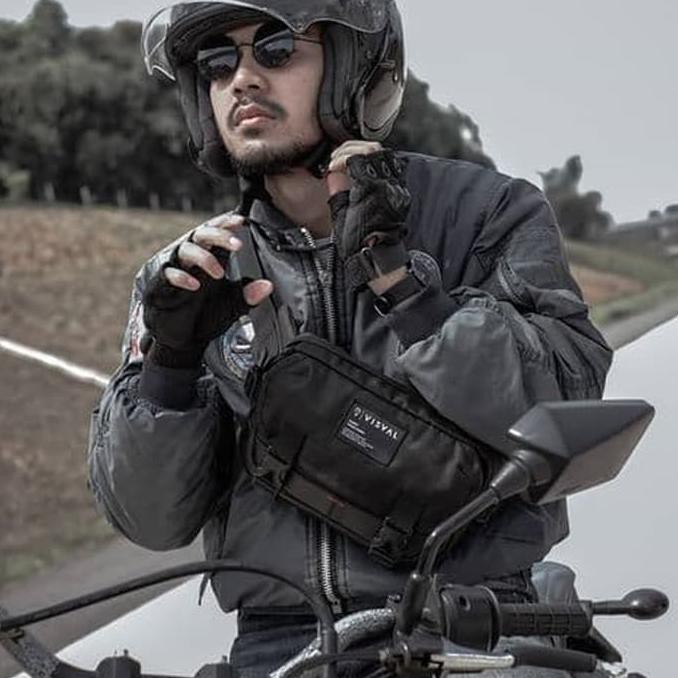 Barang Berkualitas Tas Pinggang Waistbag VISVAL Waist Bag Selempang Slempang Pria Cowok - Hitam