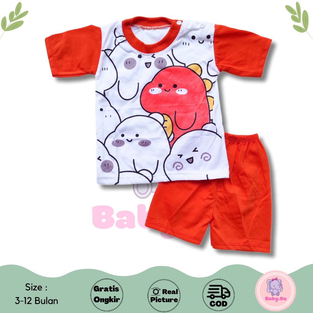 Setelan Baju Bayi Lengan Pendek Celana Pendek Motif Dino / Setelan Pendek Bayi Murah / Kaos Oblong Bayi / Baju Bayi Pendek / Baju Harian Bayi / Baby.ou_