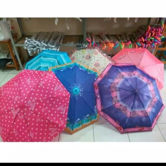 (BONUS SARUNG) Payung lipat 3 motif kotak cakep Mewah Unik ELegan Harga Murah Ekonomis BUNGA KEMBANG