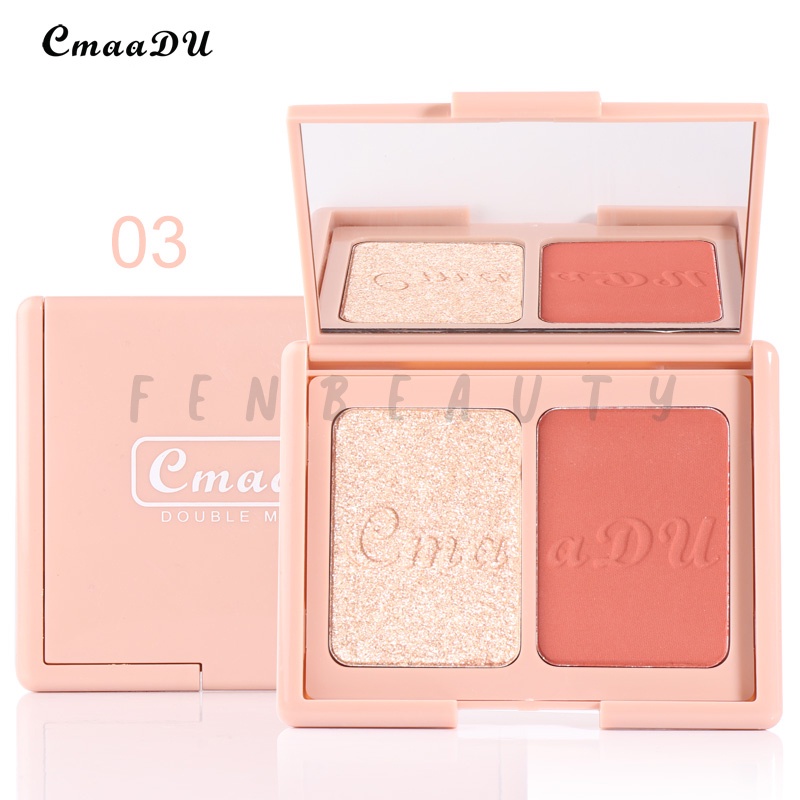 CMAADU Double Modify 3 Variasi Warna Blushlighter Blush dan Highlighter Duo Highlighter Makeup Professional Wanita Original
