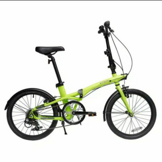 Pure shope sepeda lipat b'twin hoptown 7 speed till 500 20 inch folding bike - hijau