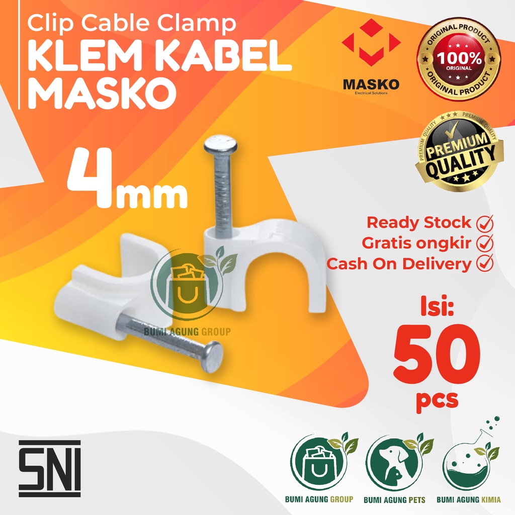 KLEM KABEL CLIB KABEL 4 / 5/ 6/ 7/ 8/ 9/ 10/ 12 MM klem paku beton MASKO isi 50 piece 4mm 5mm 6mm 7mm 9mm 10mm 12mm isi 50 piece