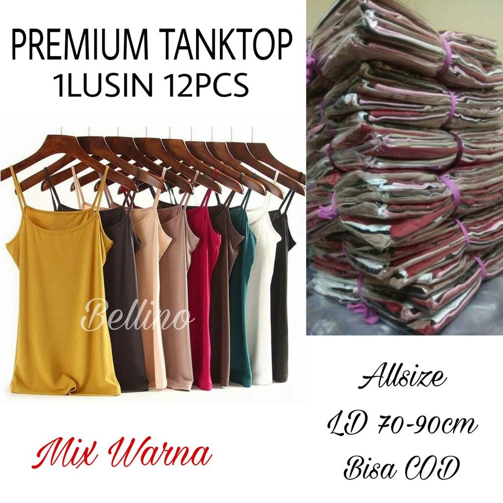 Grosir Lusinan 12pcs Tanktop Wanita Tali Kecil Allsize Mix Warna Bahan Adem Premium Tank Top Cewek