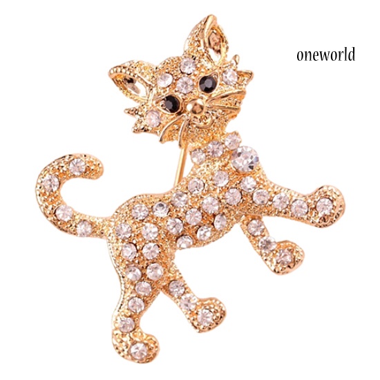 OW@ Women's Fashion Shining Rhinestone Brooch Cool Cat Pattern Decor Jewelry Gift