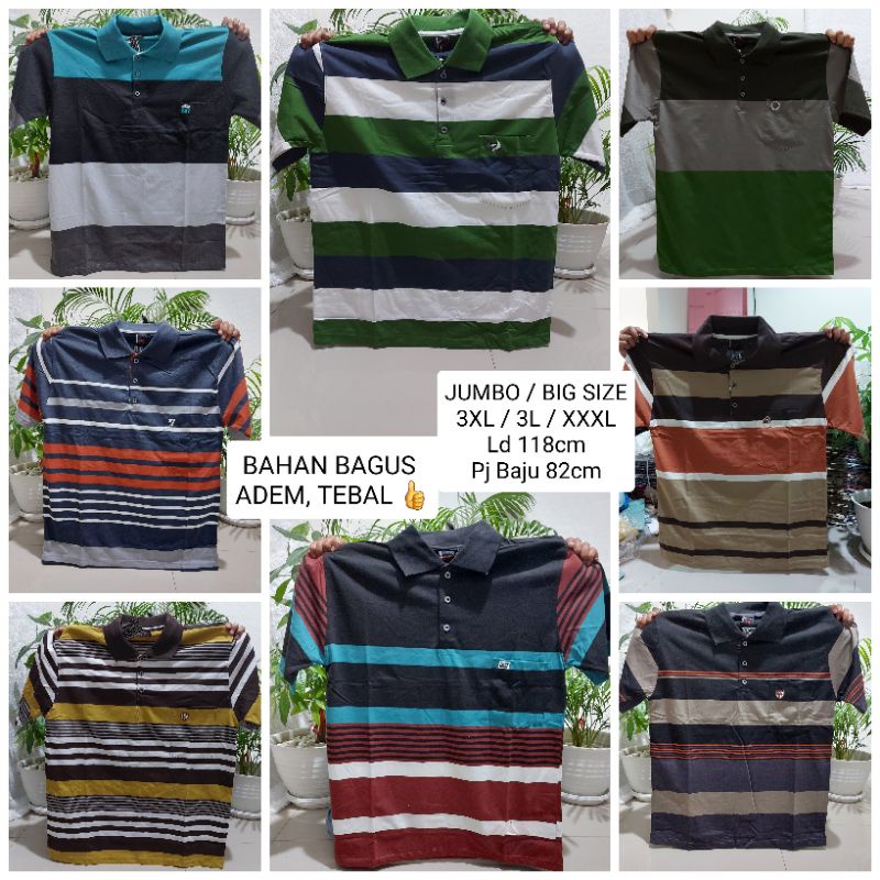 Kaos Salur 3XL Kaos Kerah Jumbo 3XL XXXL 3L - Kaos Big Size 3XL XXXL - Kaos Kerah Jumbo Garis - Kaos Wangki Dewasa