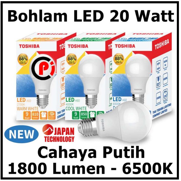 Toshiba Bohlam Lampu LED Cahaya Warna Putih 20 Watt 20W Hemat Energy