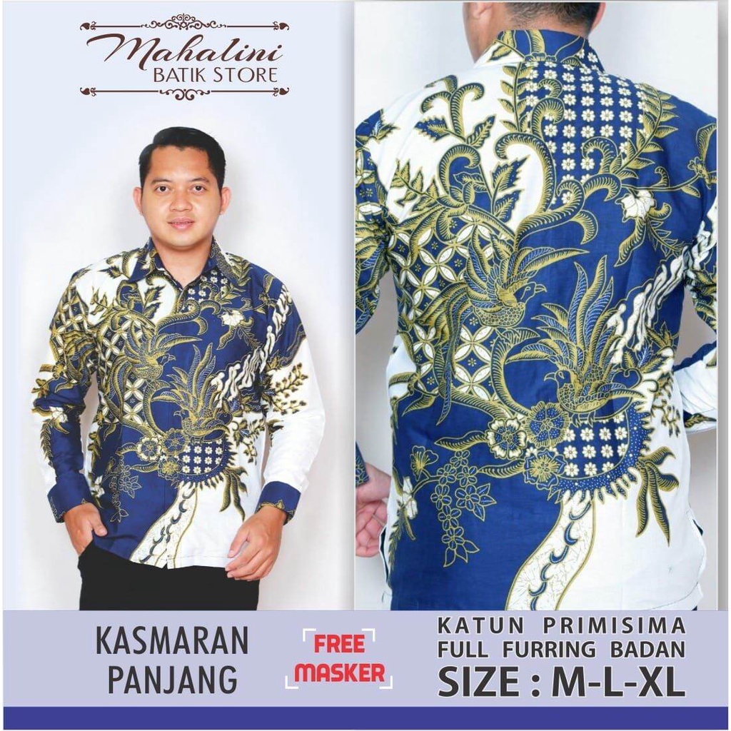 Kemeja batik lengan panjang warna putih biru / Baju batik pria warna putih terbaru / kemeja batik cowo keren / batik panjang warna biru / batik pria kasmaran putih