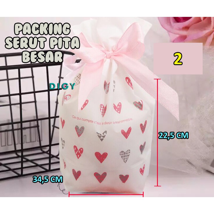 [ 5 Pcs ] Opp plastik souvenir / Packing Serut Ukuran Besar  Muat Toples 500gr dan 250gr Plastik Serut Pita untuk Cookies Kue Coklat Ulang tahun / ultah / happy birthday souvenir anak