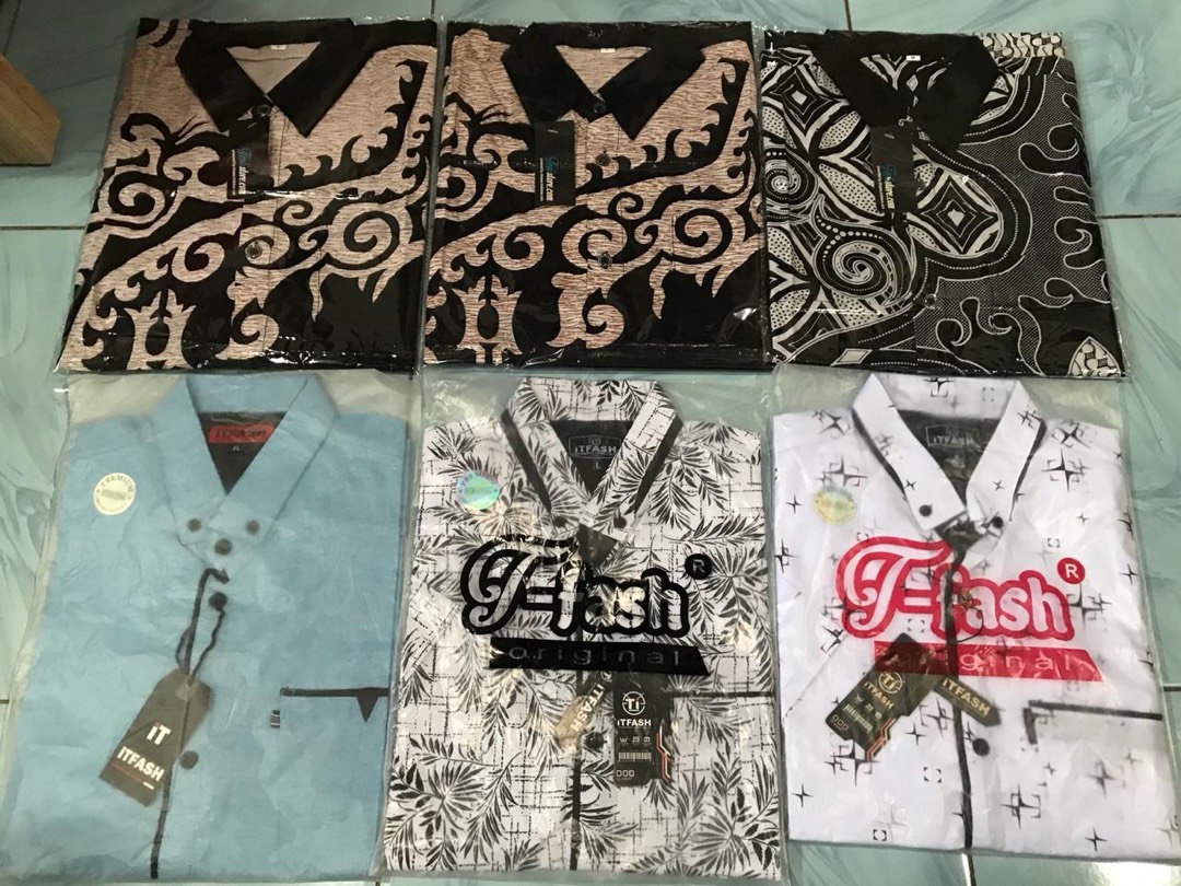 Trolistore Grosir Batik Pria Motif Jahal Batik Hitam Lengan Pendek Baju Batik Atasan Kemeja Batik