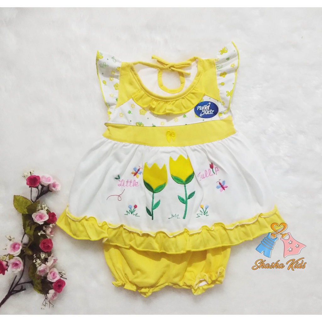 [M-015] Baju Bayi Perempuan/Dress Bayi Perempuan Planet Kids cantik motif bunga 0-3 bln