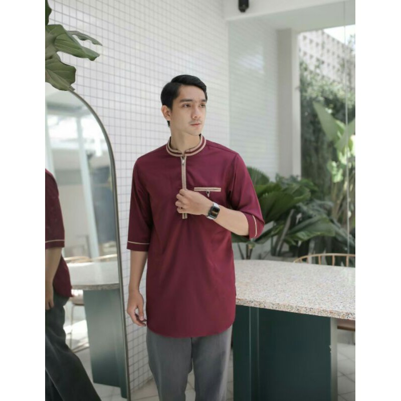 BAJU KOKO KURTA PAKISTAN PAKAIAN MUSLIM PRIA WARNA PUTIH HITAM NAVY MAROON HIJAU BOTOL ABU UKURAN M