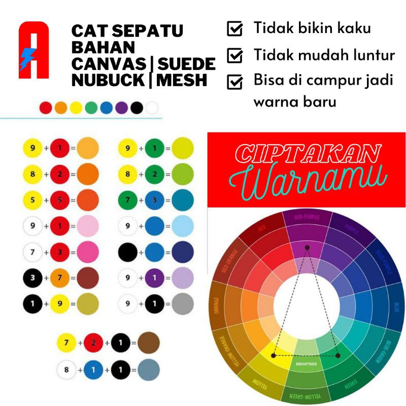 paket cat canvas suede sepatu 6 pc warna dasar