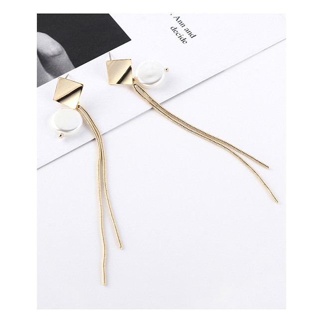 LRC Anting Tusuk Fashion Gold Plated Gold Zither Tassel S925 Silver Needle Stud Earrings Y62619