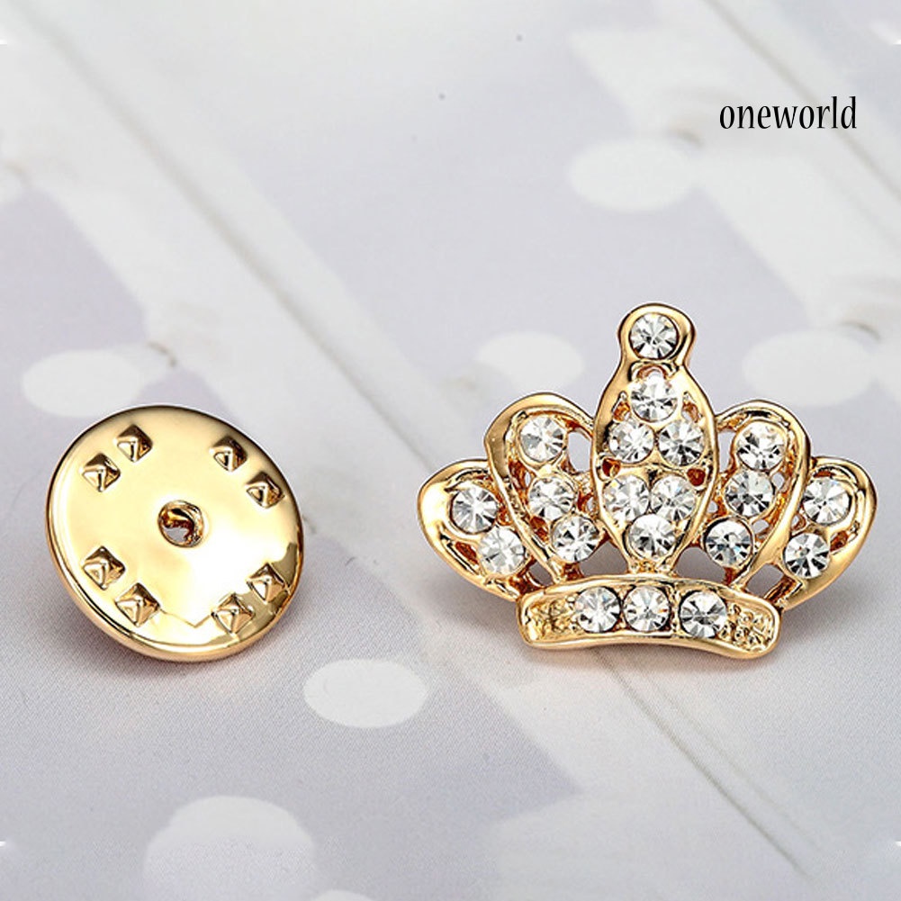 OW@ Fashion Crown Rhinestones Brooch Pin Women Shirt Jacket Collar Decor Jewelry