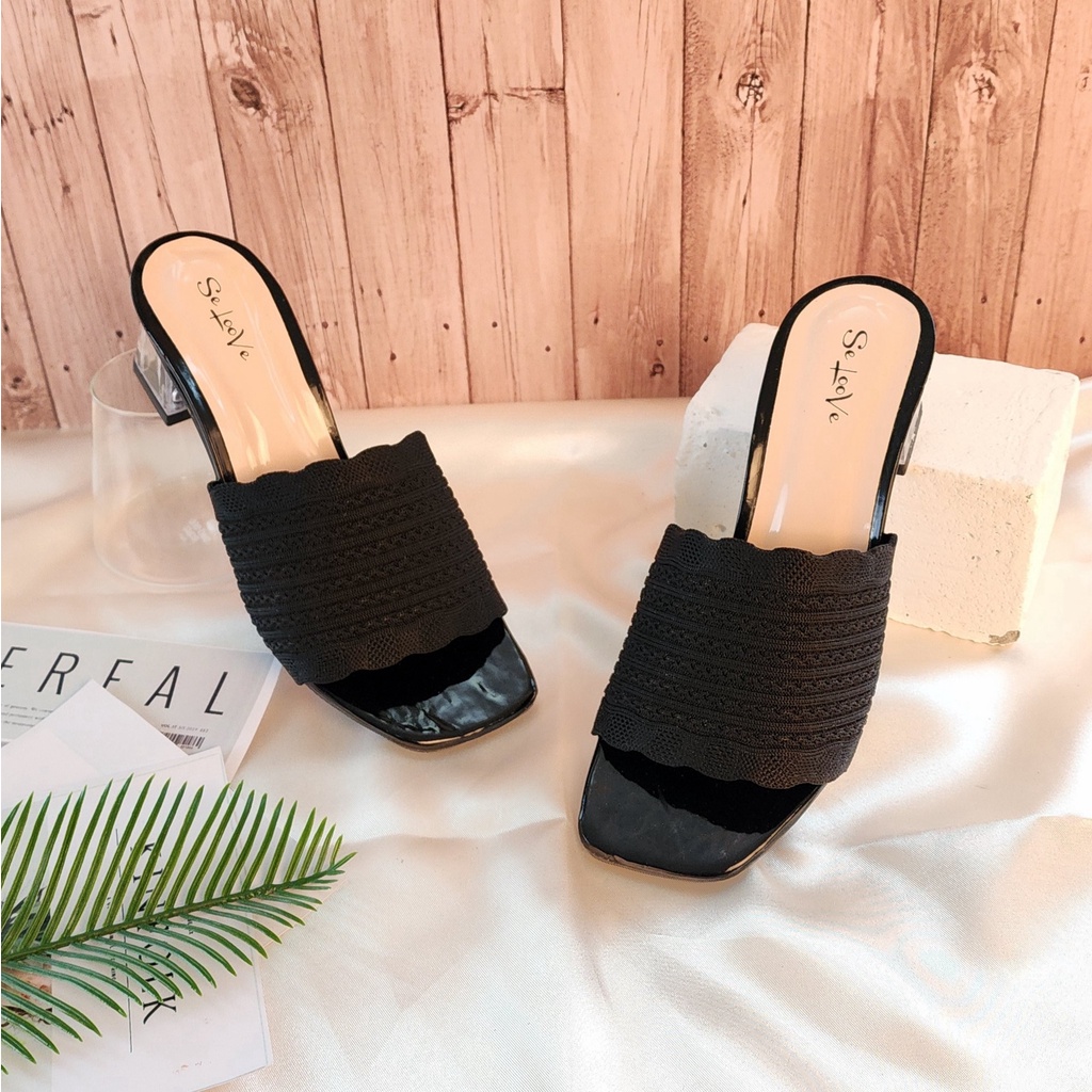 Arlaine - Victoria Sandal Heels Wanita / Heels Rajut / Heels 5cm / Heels Kaca / Heels Selop / High Heels Wanita