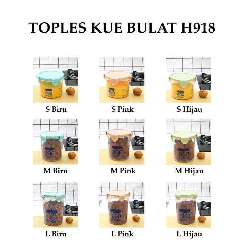 Grosir - H918 Toples Makanan Serbaguna / Tempat Penyimpan Snack &amp; Permen / Toples Kue Bentuk Bulat