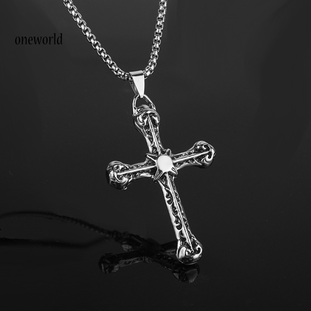 Kalung Rantai Liontin Salib Yesus Bahan Titanium Steel Gaya Vintage Untuk Pria