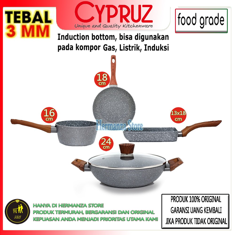 Cypruz Original Cyprus Pan Set Marble basic Wajan Penggorengan keramik ori Kuali Pengorengan Induksi