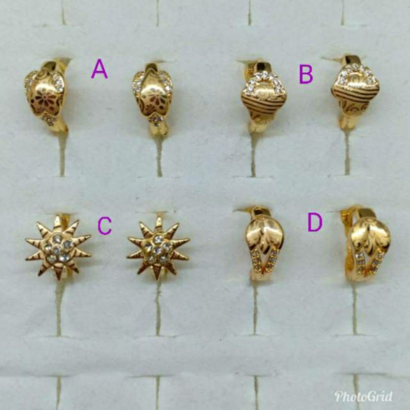 Anting jepit xuping lapis mas 18 k permata zircon
