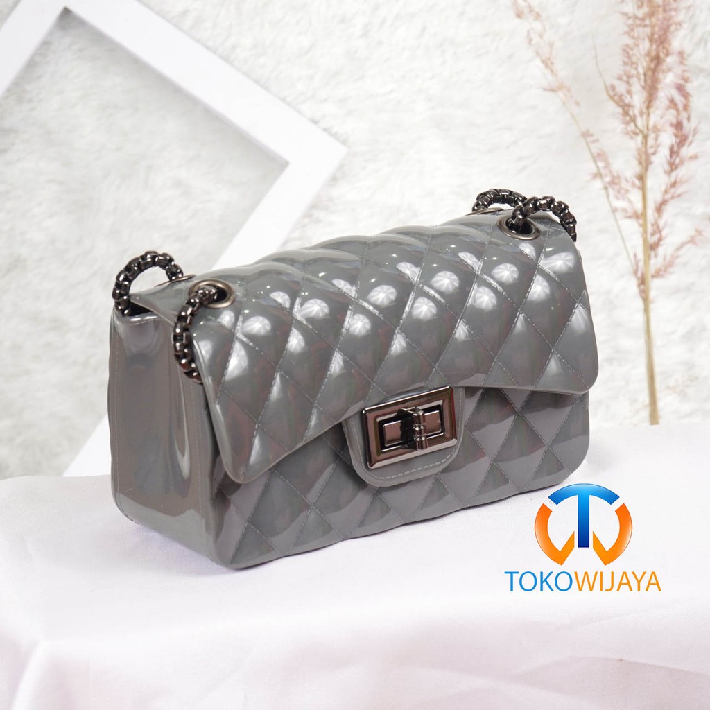 Tas Jelly Glossy Size 18 Cm Rantai Hitam