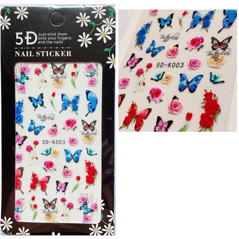 (1 Lembar) (Stiker Kuku) (5D Motif Bunga Warna-Warni Untuk Dekorasi Nail Art / Manicure Diy