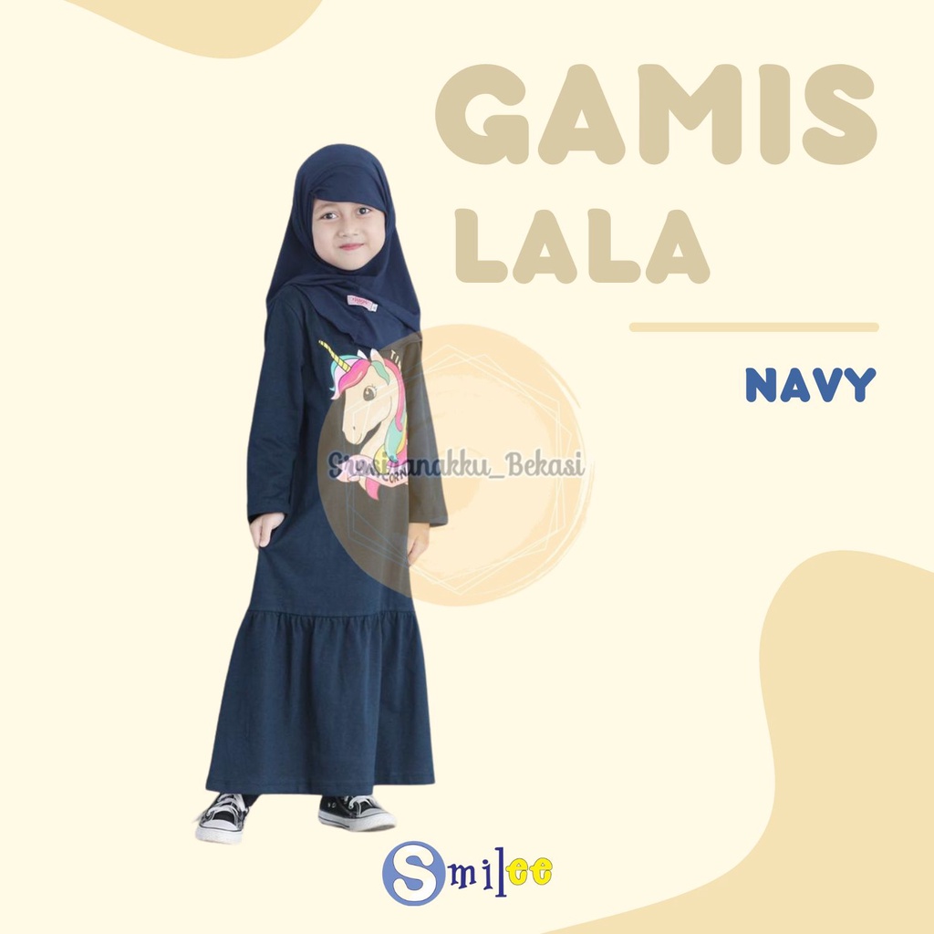 Gamis Kaos Anak Lala Warna Navy Size 2-8thn Free Masker