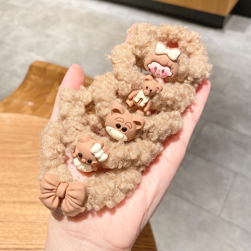 DELUNASHOP_ACC Aksesoris Rambut Anak Ikat Rambut Scrunchies Bulu Halus motif hallo kitty bear pita