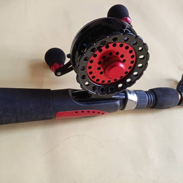 Joran pancing teleskopis + Reel full metal baitcasting