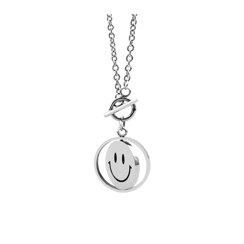 Kalung Rantai Panjang Desain Smiley Face Gaya Hip Hop